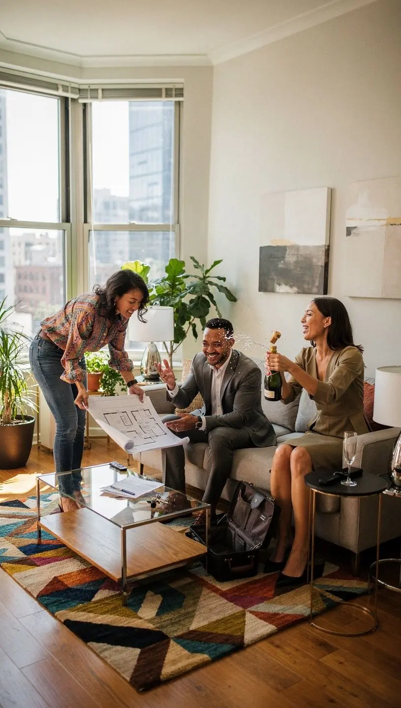 Grupa osób zwiedzających okolicę w poszukiwaniu wynajmu mieszkań.