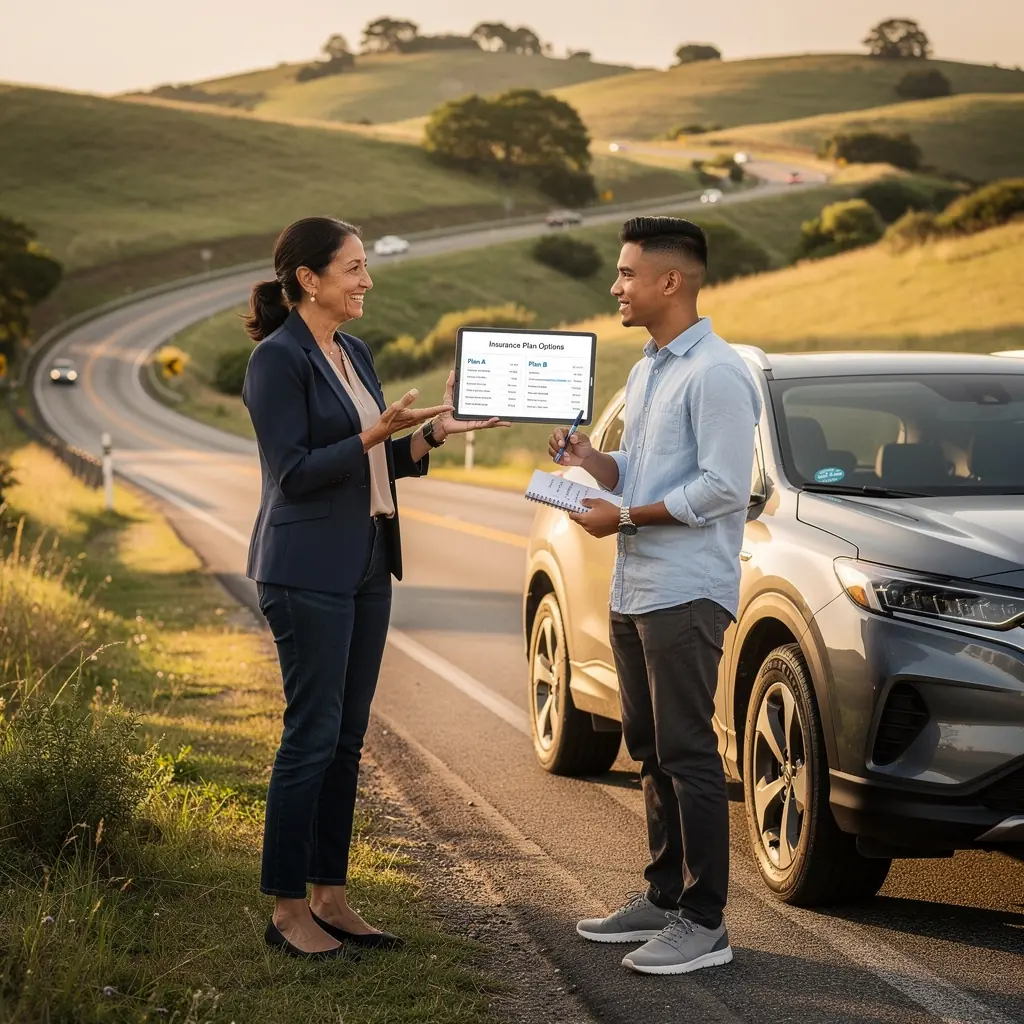 Ilustracja przedstawiająca lokalne biuro doradztwa ubezpieczeniowego.