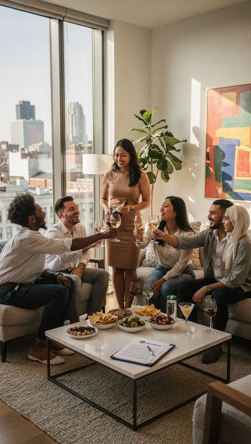 Zdjęcie nowoczesnego mieszkania w amerykańskim mieście z dobrze urządzonym wnętrzem.