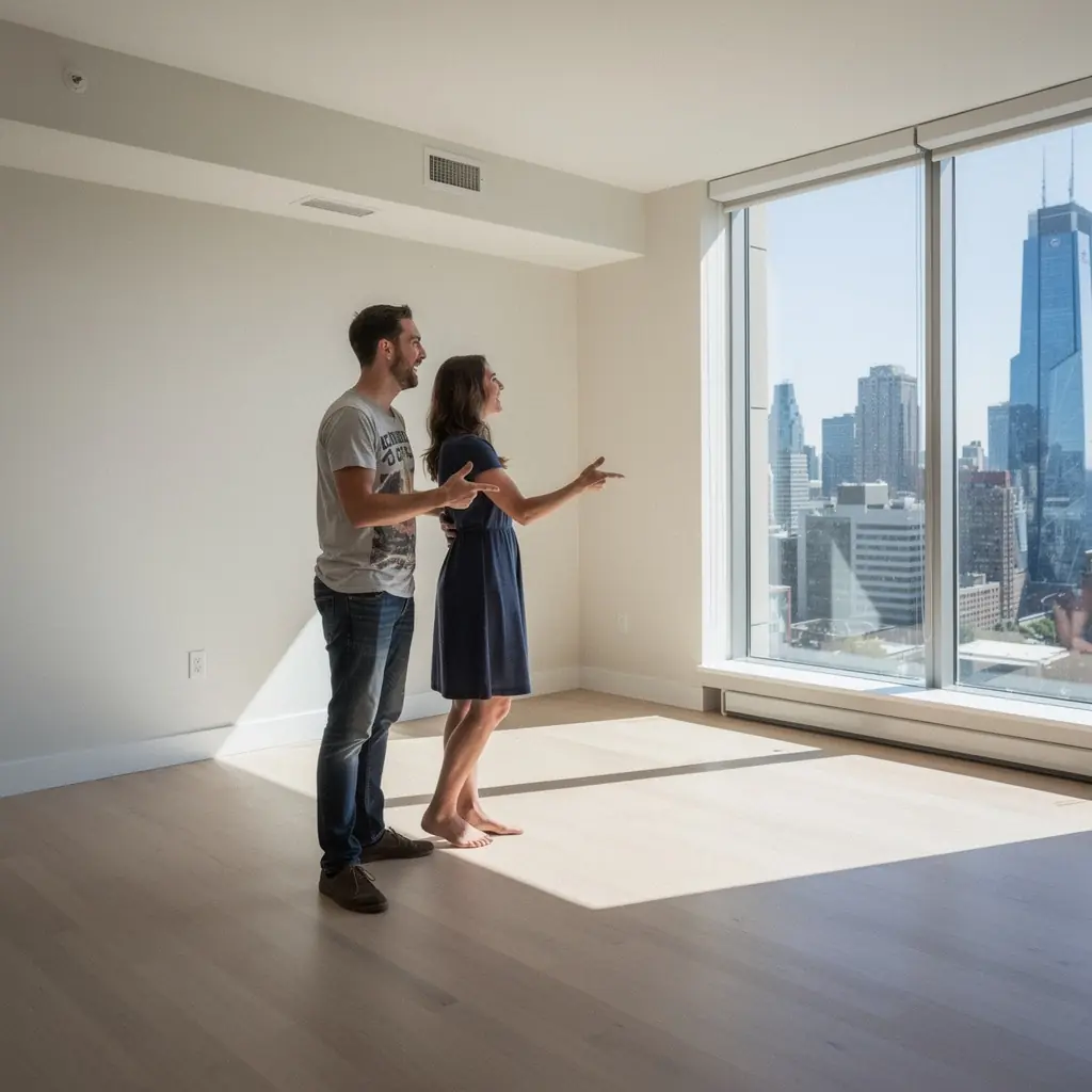 Krok po kroku przewodnik po procesie wynajmu, z grafiką przedstawiającą ważne etapy.